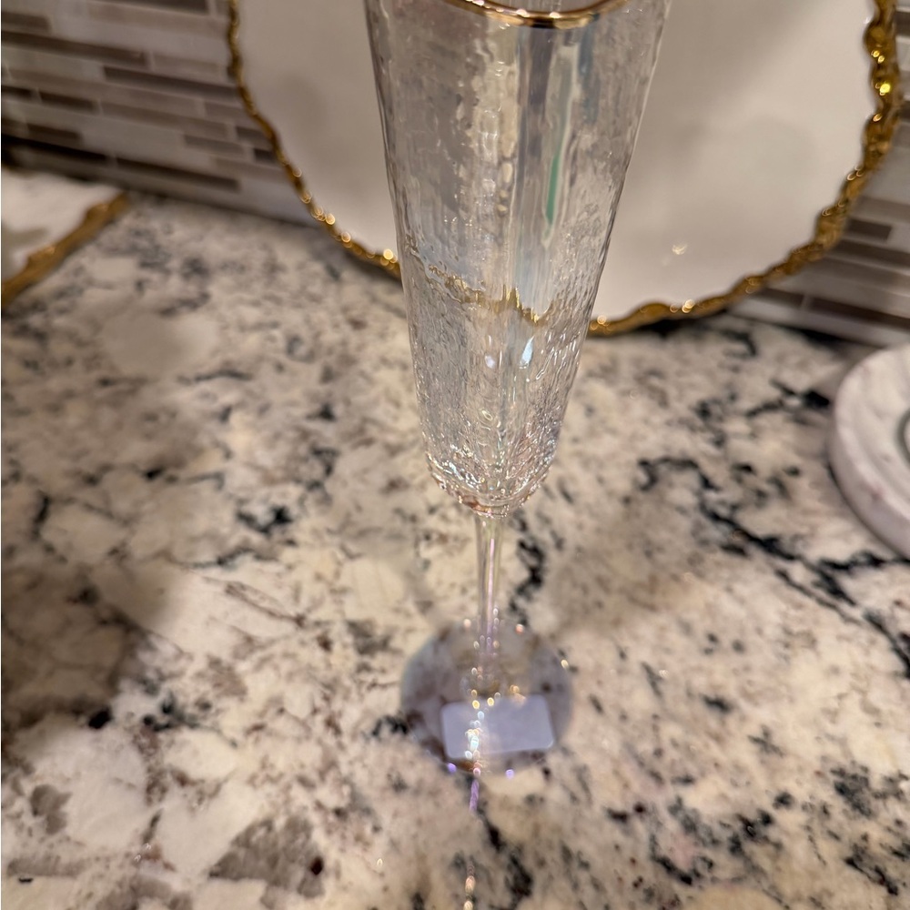 Elegant Crystal Champagne Flute with Gold Rim